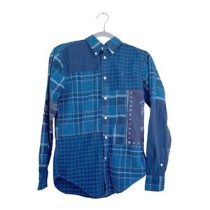 Ralph Lauren Large‎ Eagle Stamp Button Down Shirt, Blue Plaid, Boys Size XS